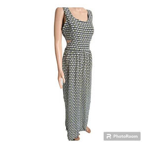 Sweet Storm Sleeveless Side Cut-outs Blue Lime White Geo Print Maxi Dress /L